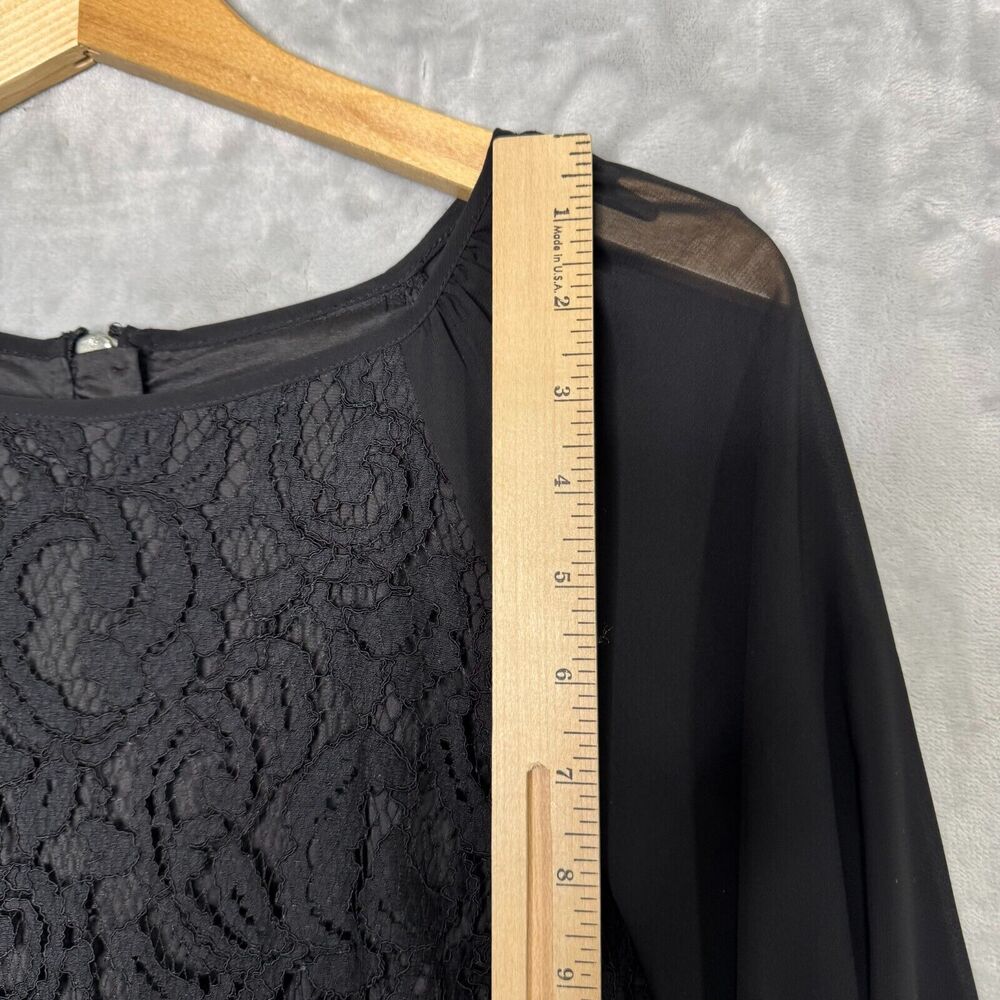 Adrianna Papell Dress Womens 6 Black Lace Shift 3/4 Semi Sheer Sleeve Cocktail - Picture 10 of 11